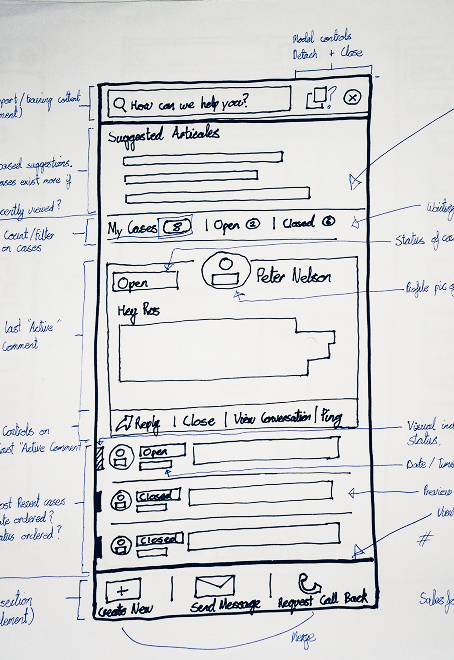 Support inbox wireframe sketch